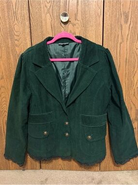 Green Corduroy Jacket with Lace Trim